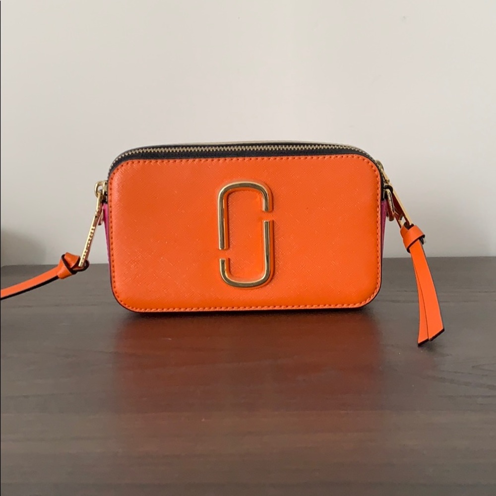 Orange Crossbody Camera Bag with Gold Accent